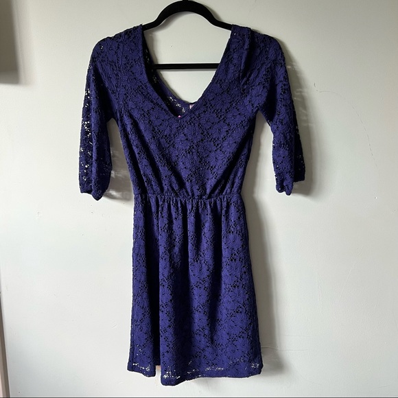 Sugar Thrillz Love Notes Dollskill navy lace 3/4 sleeve fit flare skater dress - Picture 5 of 9